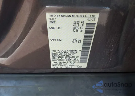 2015 Nissan Altima 2.5 Sv из США, поврежденный, VIN 1N4AL3AP9FC251914